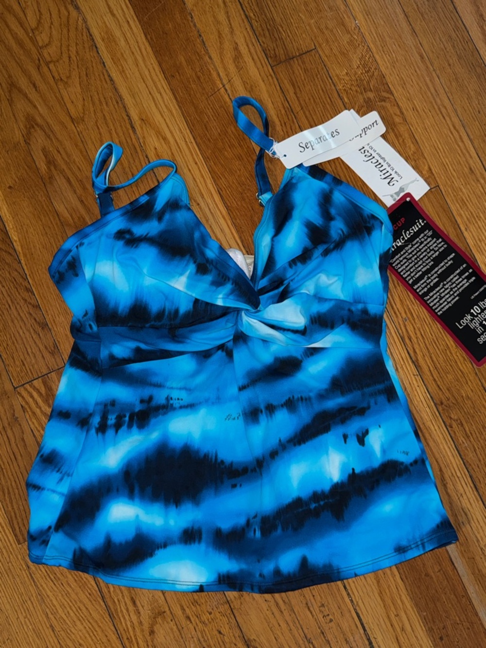 NWT Miraclesuit Blue Tie-Dye Swim Top SEPARATES 12DD Roswell